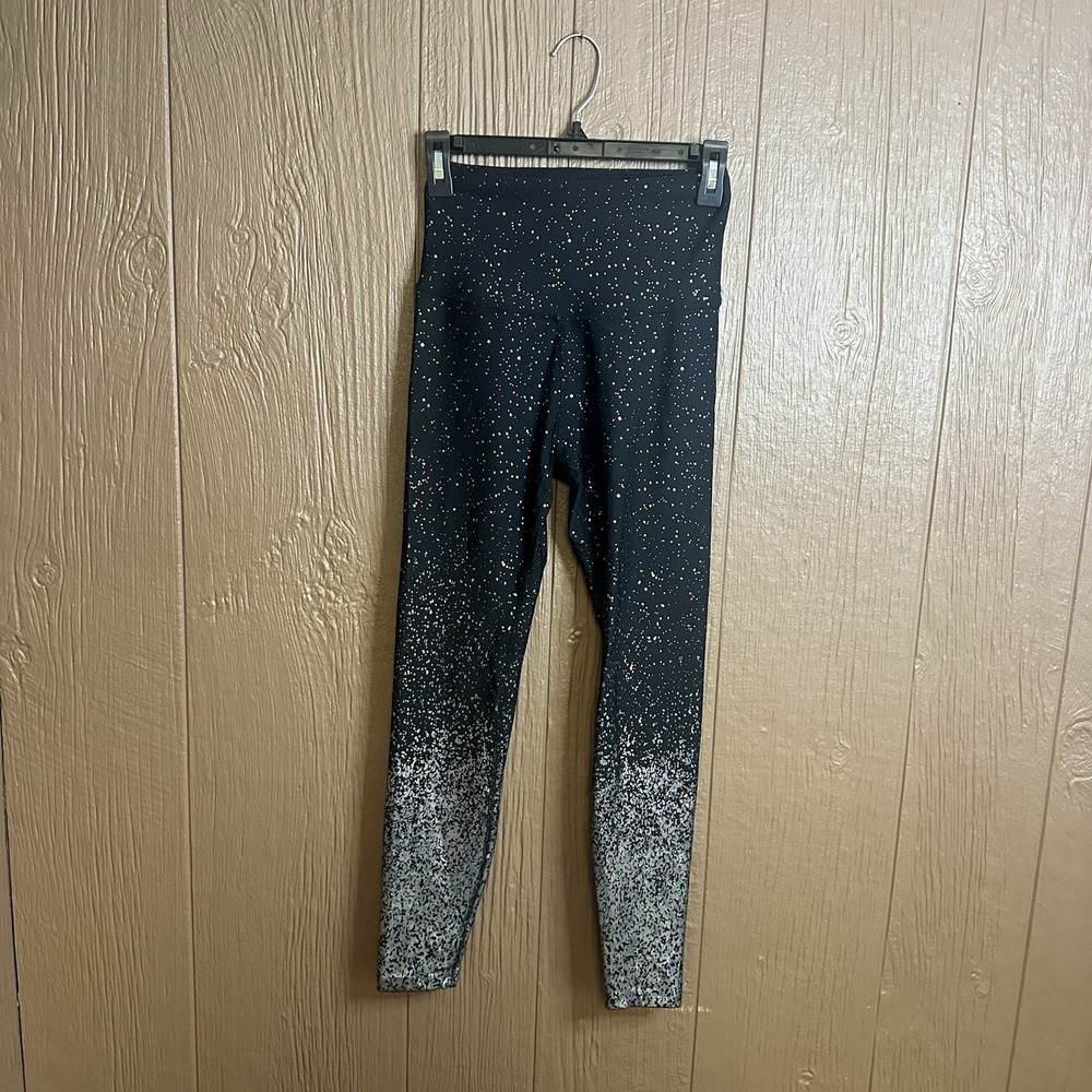Beyond Yoga Black Silver Foil Speckled Ombre High Waisted Leggings M Athletic
